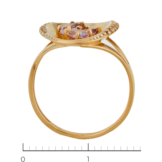 Кольцо из красного золота 585 пробы c 3 аметистами и фианитами, Л29065034 за 14400