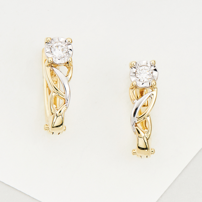 Серьги из комбинированного золота 585 пробы c 2 бриллиантами