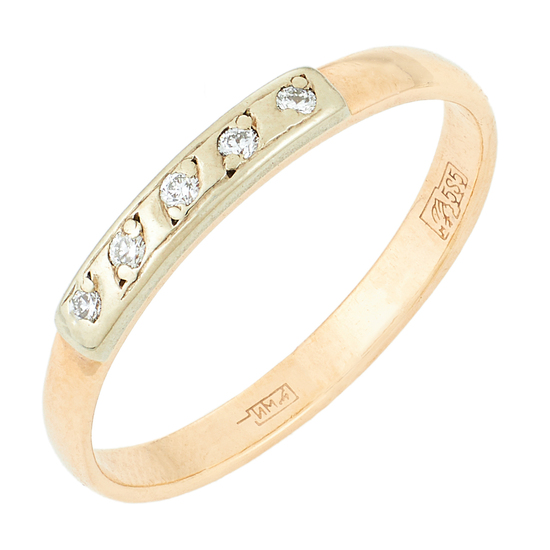 Кольцо из комбинированного золота 585 пробы c 5 бриллиантами, Л25071623 за 13 200 ₽