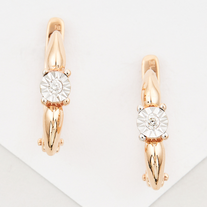 Серьги из золота 585 пробы c 2 бриллиантами