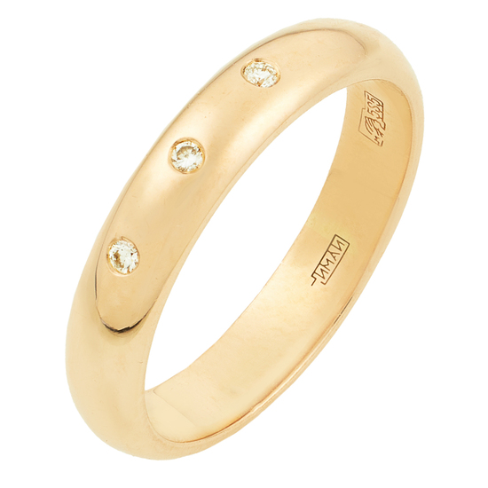 Кольцо обручальное из красного золота 585 пробы c 3 бриллиантами