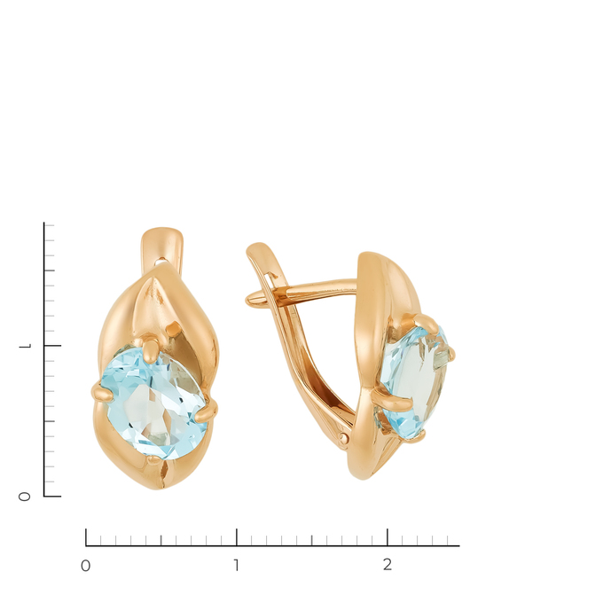 Серьги из красного золота 585 пробы c 2 топазами