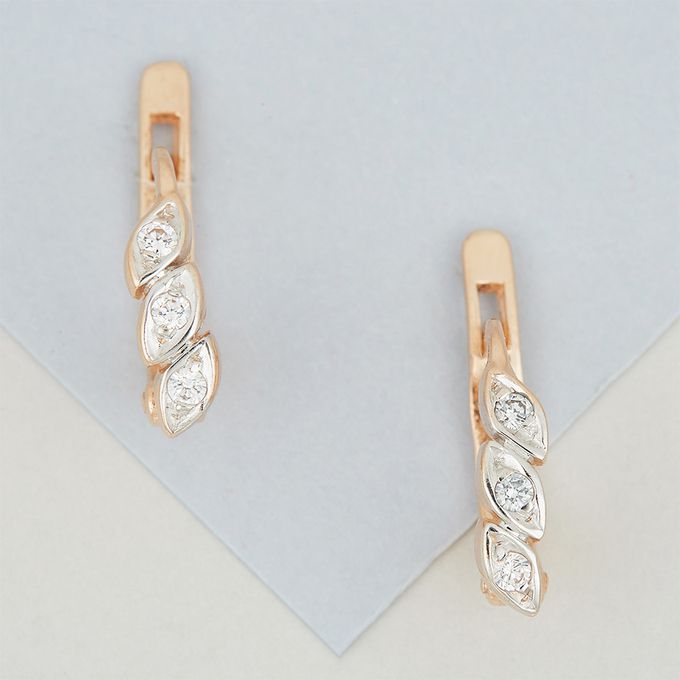 Серьги из красного золота 585 пробы c фианитами