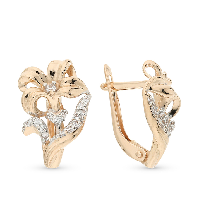 Серьги из красного золота 585 пробы c фианитами