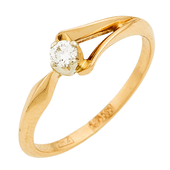 Кольцо из комбинированного золота 585 пробы c 1 бриллиантом, Л20103258 за 12500