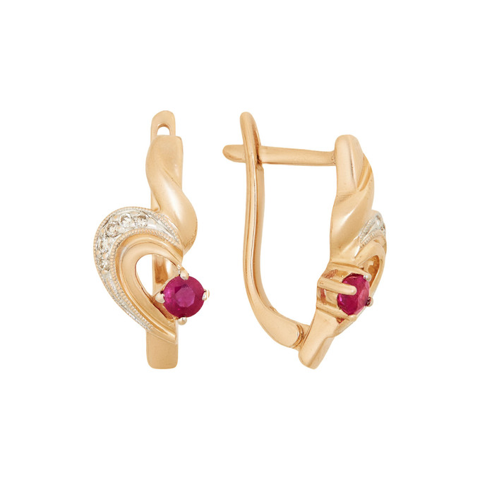 Серьги из золота 585 пробы c рубинами и бриллиантами, Л 3507 1962 за 55520