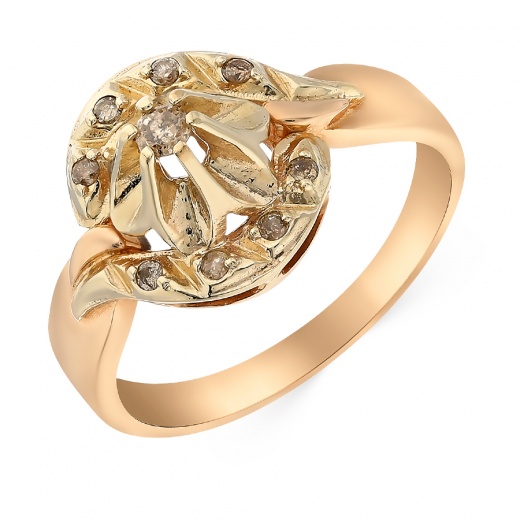 Кольцо из комбинированного золота 585 пробы c 9 бриллиантами 019533 фото 1