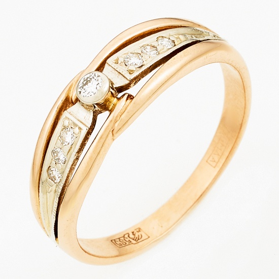 Кольцо из комбинированного золота 585 пробы c 7 бриллиантами, Л22108023 за 15900