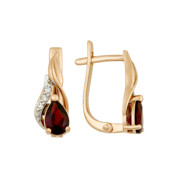 Серьги из золота 585 пробы c гранатами и бриллиантами, Ц О007 3100 за 28600