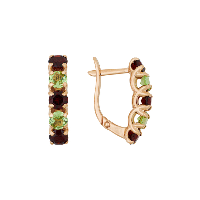 Серьги из золота 585 пробы c гранатами и хризолитами, Л 0808 5899 за 37280