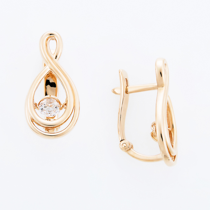 Серьги из красного золота 585 пробы c фианитами