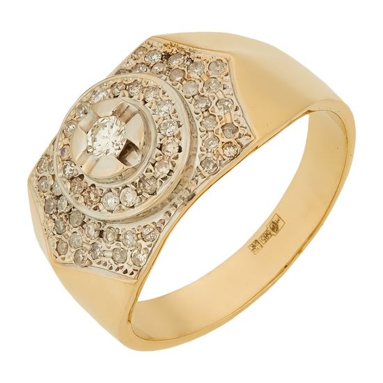 Кольцо из комбинированного золота 585 пробы c 55 бриллиантами, Л37053985 за 96950