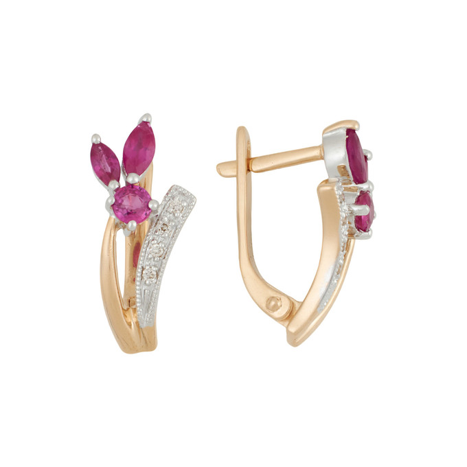 Серьги из золота 585 пробы с рубинами и бриллиантами, Л 5704 0373 за 48600