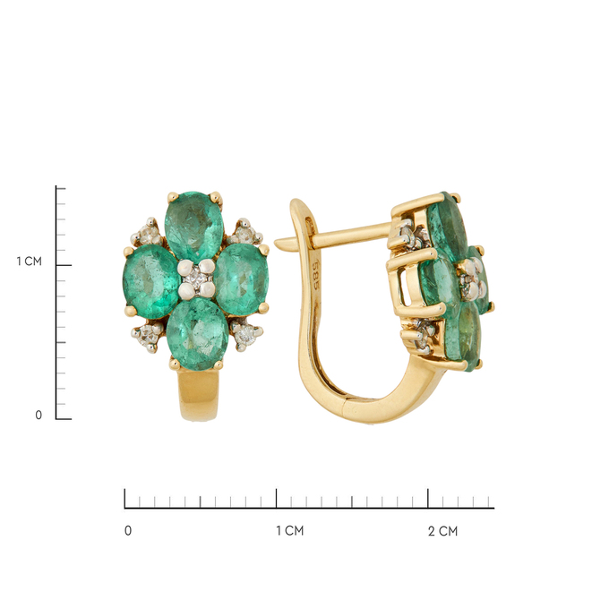 Серьги из золота 585 пробы c изумрудами и бриллиантами, Ц О007 2740 за 60000