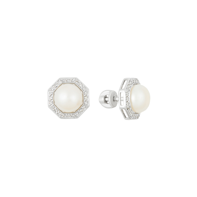 Серьги из золота 585 пробы c бриллиантами и культивированным жемчугом, Л 0911 1375 за 45200