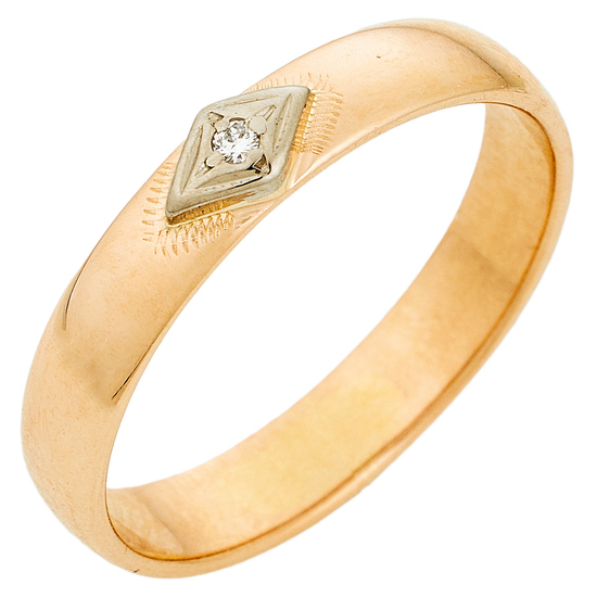 Кольцо обручальное из комбинированного золота 585 пробы c 1 бриллиантом