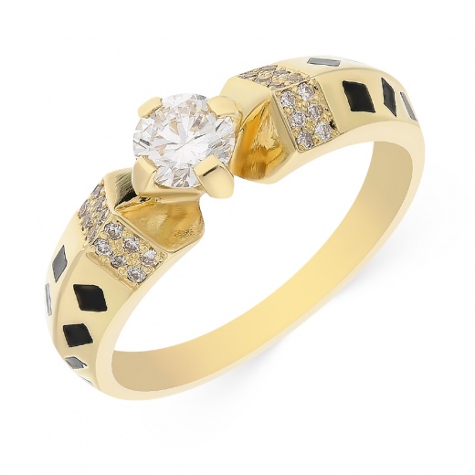 Кольцо из желтого золота 750 пробы c 25 бриллиантами и эмалями 056264 фото 1