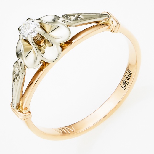 Кольцо из комбинированного золота 583 пробы c 1 бриллиантом Л23084865 фото 1
