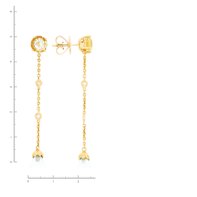 Серьги из золота 750 пробы c 4 бриллиантами, 2 топазами и 2 цитринами, К 0000 1473 за 85900