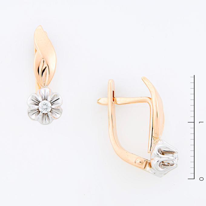 Серьги из золота 585 пробы c 2 бриллиантами