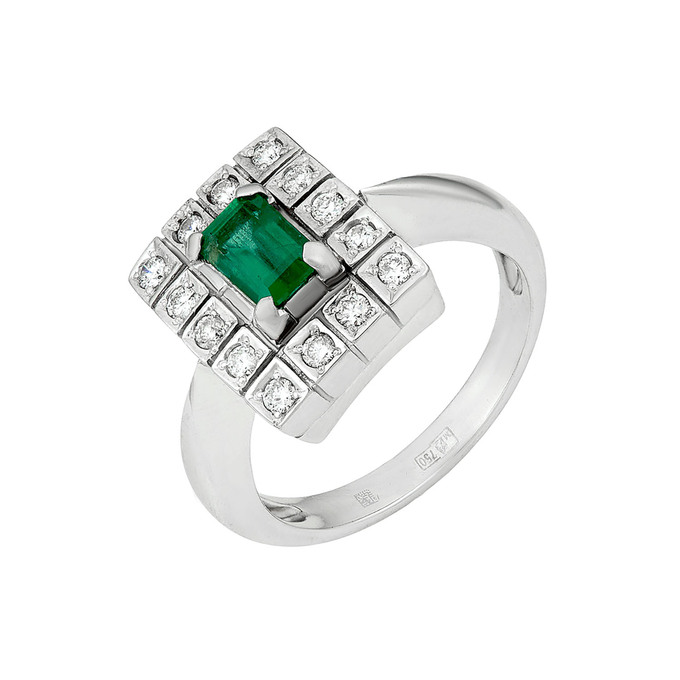 Кольцо из золота 750 пробы c изумрудом и бриллиантами