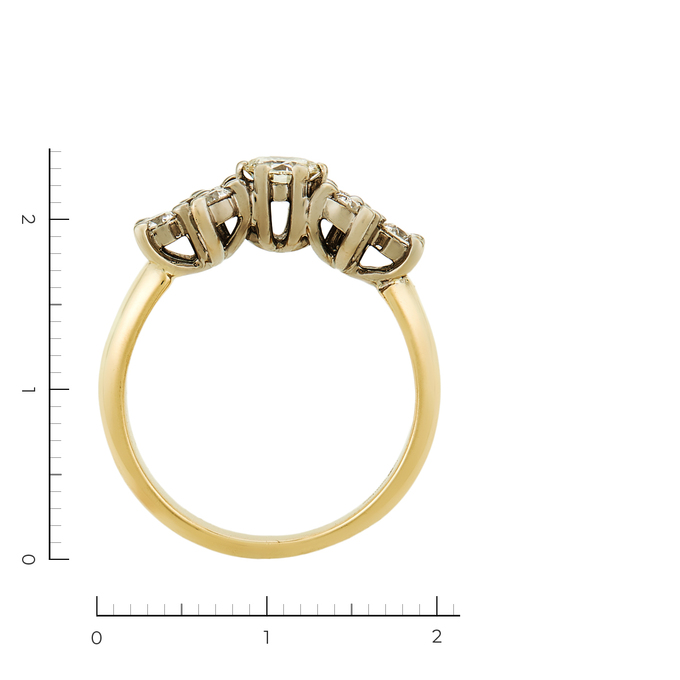 Кольцо золото, 500, 2 к.,4,64 гр. (чистый вес 4,64 гр.) со следами износа; Бриллиант Кр57 9-1/7 вес 0,37 ct, 6 Бриллиант Кр57 6/5 вес 0,48 ct