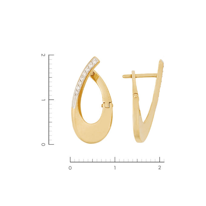 Серьги из желтого золота 585 пробы c 16 фианитами
