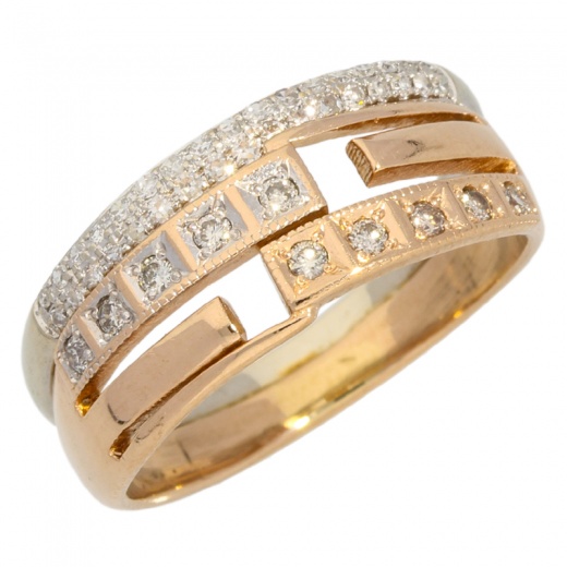 Кольцо из комбинированного золота 585 пробы c 44 бриллиантами 001721 фото 1
