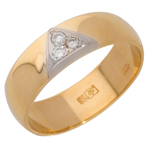 Кольцо обручальное из комбинированного золота 750 пробы c 3 бриллиантами 012985 фото 1