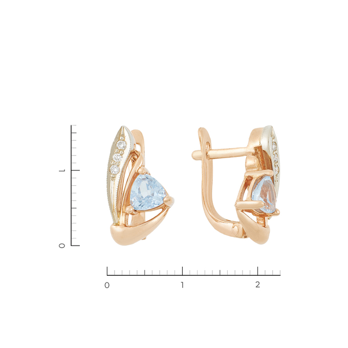 Серьги из комбинированного золота 585 пробы c 6 бриллиантами и 2 камнями синтетическими, Л 0616 0490 за 37520