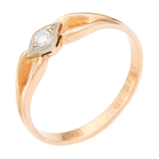 Кольцо из комбинированного золота 585 пробы c 1 бриллиантом, Л51028321 за 11250