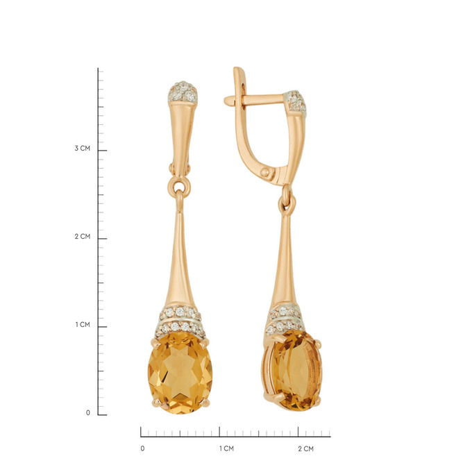 Серьги из золота 585 пробы c цитринами и фианитами
