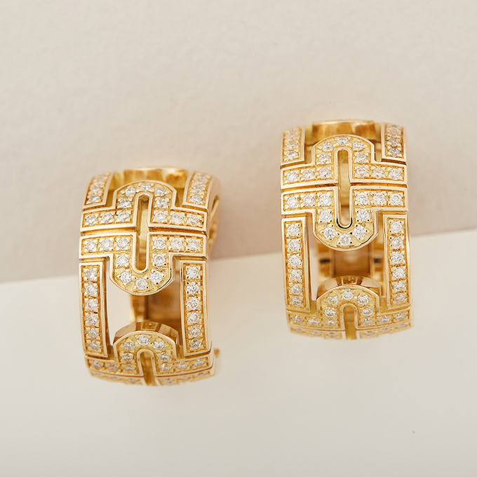 Серьги из желтого золота 750 пробы c 184 бриллиантами