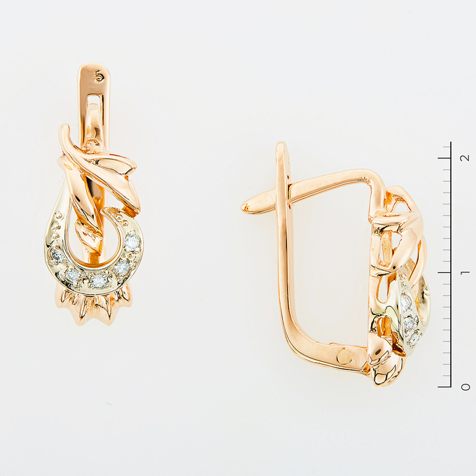 Серьги золото, 585, 2 к.,5,39 гр. (чистый вес 5,39 гр.) со следами износа; 10 Бриллиант Кр57 4/6 вес 0,1 ct