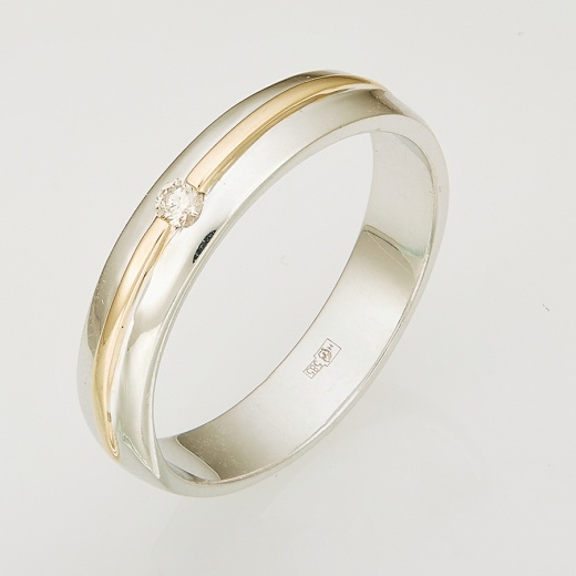 Кольцо из комбинированного золота 585 пробы c 1 бриллиантом 120735 фото 1