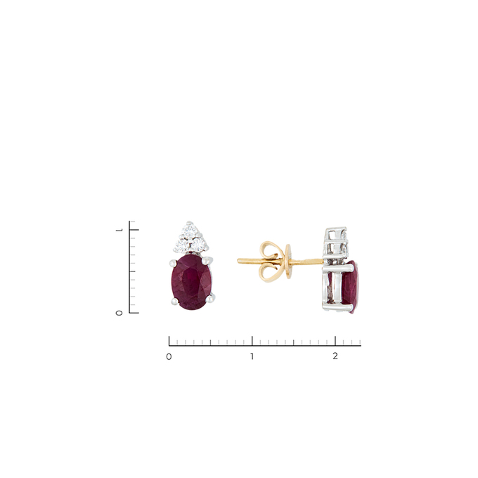 Серьга из золота 585 пробы c 3 бриллиантами и 1 рубином