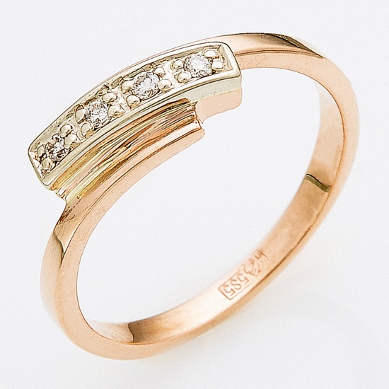 Кольцо из комбинированного золота 585 пробы c 4 бриллиантами, Л45062551 за 15 600 ₽