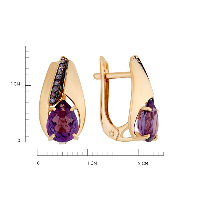 Серьги из золота 585 пробы с аметистами и фианитами, Ц О007 2880 за 37500