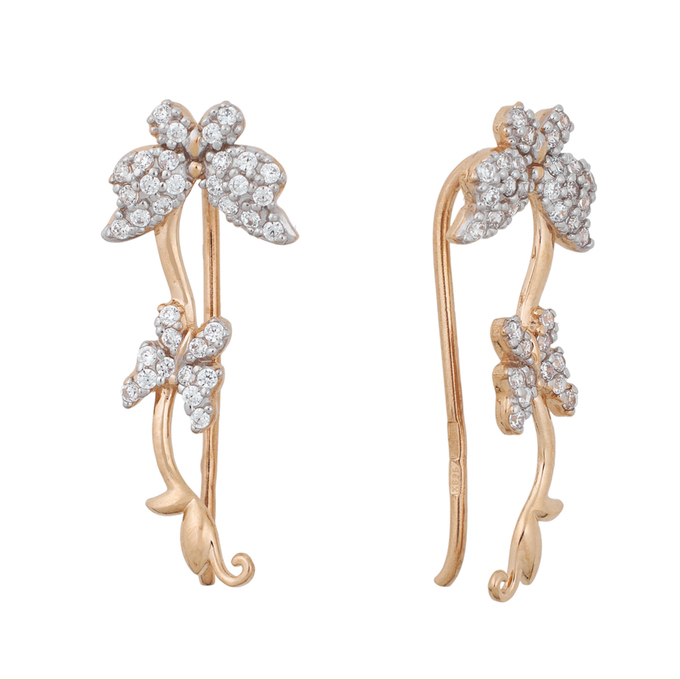 Серьги из красного золота 585 пробы c 68 фианитами