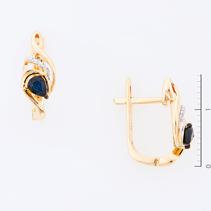 Серьги из золота 585 пробы c 10 бриллиантами и 2 сапфирами