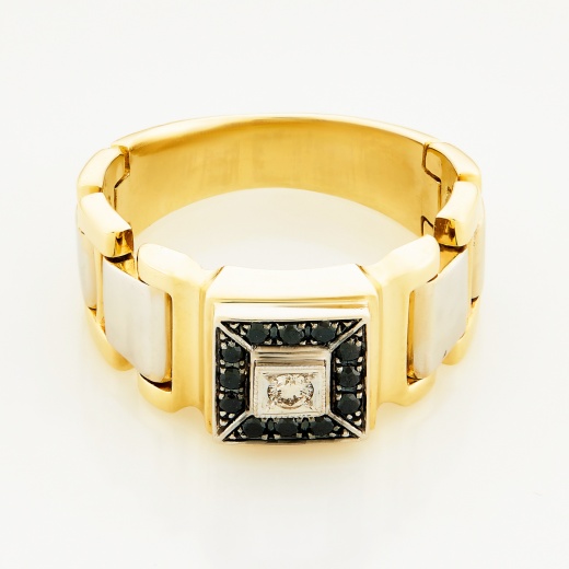 Кольцо печатка из комбинированного золота 585 пробы c 13 бриллиантами Л62012736 фото 1