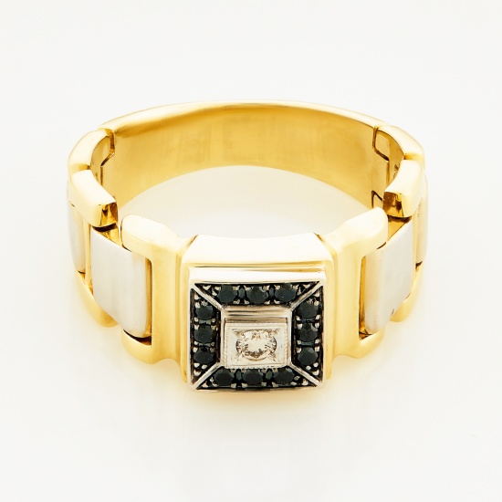 Кольцо печатка из комбинированного золота 585 пробы c 13 бриллиантами, Л62012736 за 81 200 ₽