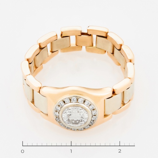 Кольцо из комбинированного золота 585 пробы c 18 бриллиантами