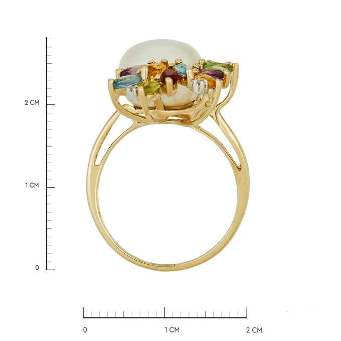Кольцо из золота 585 пробы c гранатами, топазами, хризолитами, цитринами, аметистами, бриллиантами и культивированным жемчугом, Л 3309 6561 за 57520