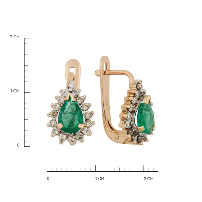 Серьги из золота 585 пробы c изумрудами и бриллиантами, К 0000 3813 за 62900