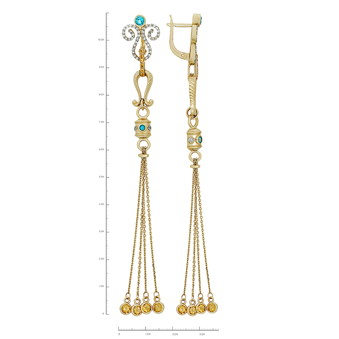 Серьги из золота 585 пробы c топазами, цитринами и бриллиантами, Л 0909 1820 за 125000