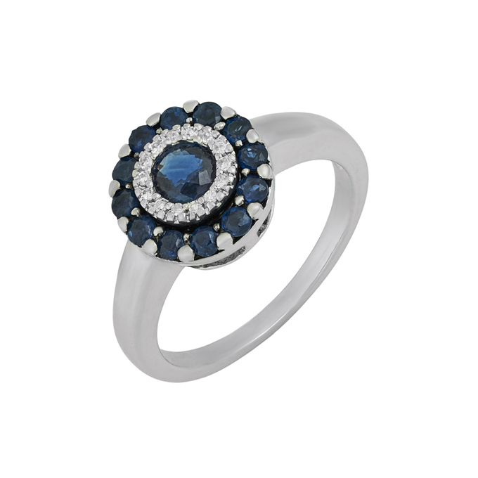 Кольцо из золота 585 пробы c сапфирами и бриллиантами