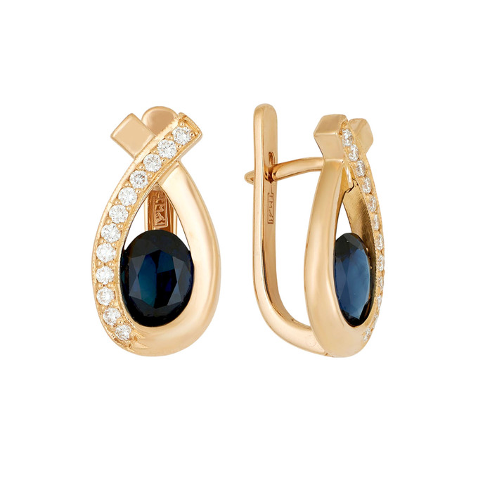 Серьги из золота 585 пробы с сапфирами и бриллиантами, Ц О007 4291 за 117000