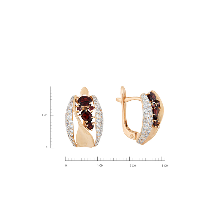 Серьги из золота 585 пробы c гранатами и фианитами, Л 7000 2890 за 40000