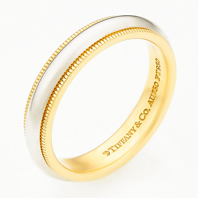 Кольцо обручальное Tiffany&Co золото, 750, 3 к.,6,67 гр. (чистый вес 6,67 гр.) Tiffany&Co Milgrain,  PT950